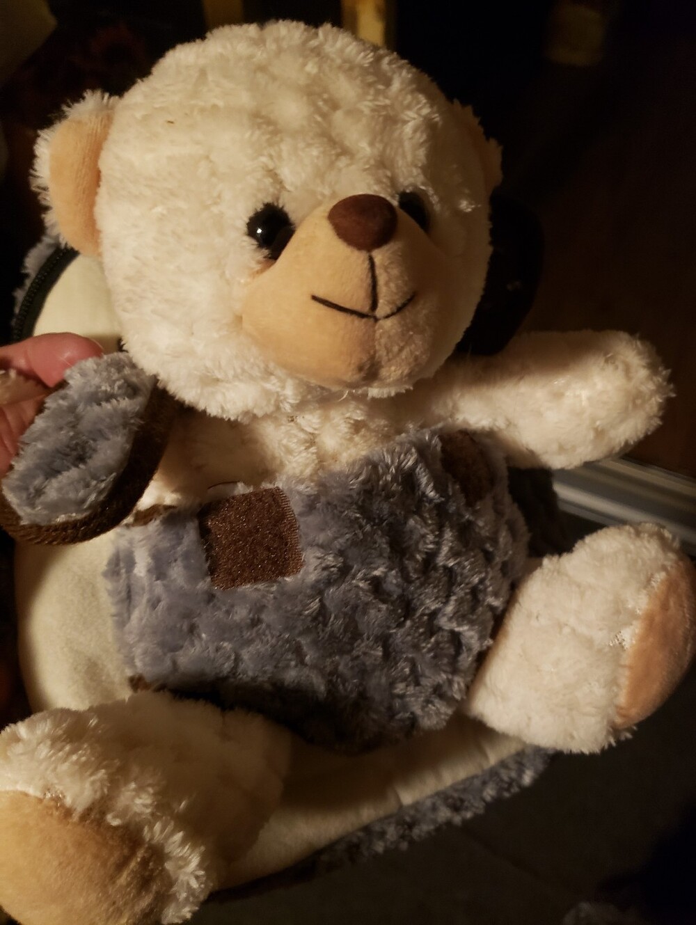 Plush Teddy Bear Backpack in Gray and Cream